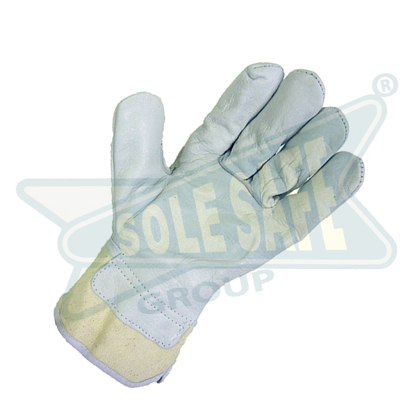 Pure Chrome Canvas Leather Hand Gloves - Pure Chrome Leather Palm, Size 10"-12", White Color | Reinforced Heavy Canvas, Waterproof, Flexible Full Finger Style