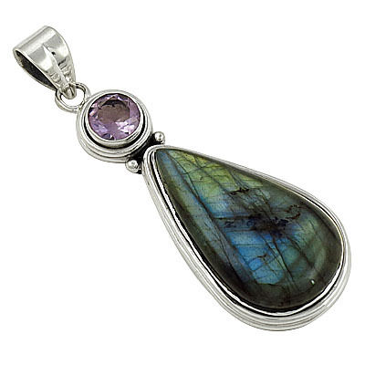 Lastest Luxury Amethyst & Labradorite Gemstone Silver Pendant