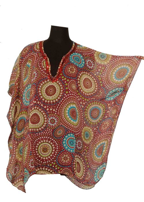  	Short Skin Printed Goargette Kaftan for Ladies