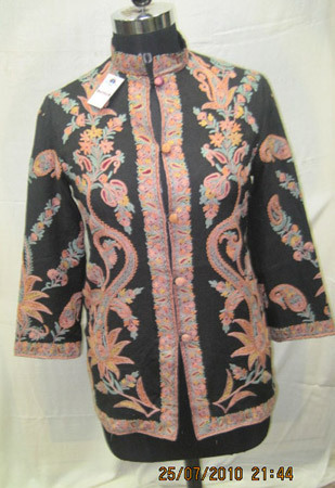 Woolen Jacket - Wool, Multiple Sizes, Black | Button Closure, Floral Embroidery, Warmth, Comfort, Elegance