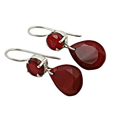 Round Carnelian Silver Antique Style Earrings 