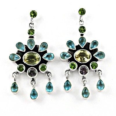 Romantic Multi Stone Silver Earrings 