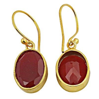 Indian Design Red Onyx Gold Plated Silver Earrings