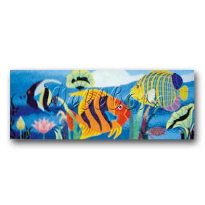 Mural Art - Ceramic 96x33 Inch Blue Glossy Finish Customizable Durable Design