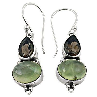 Classy Prenite Smokey Quartz Silver Gemstone Earrings