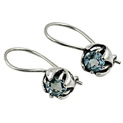 Sparking Blue Topaz Silver Gemstone Earrings