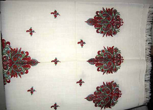 Woolen Ary Work Stoles - Wool, 70x180 cm, Off-White | Soft Wool, Handcrafted Embroidery, Fringe Edge, Warm Comfort