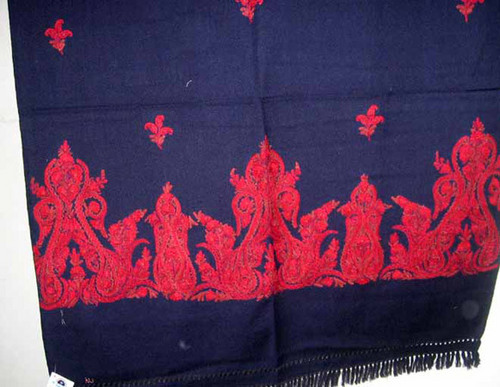 Woolen Ary Work Stoles - Wool, 70x180cm, Navy | Soft Texture, Warmth, Embroidered Pattern, Handcrafted Durable Material