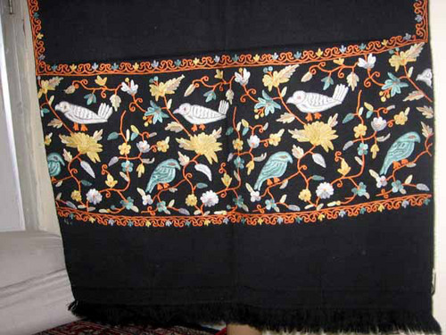 Woolen Ary Work Stoles - Wool, 70x180cm, Black | Hand-Embroidered, Soft, Warm, Handcrafted Durable Material