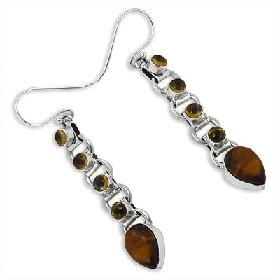 Tiger Eye Gemstone Silver Earring Jewellery