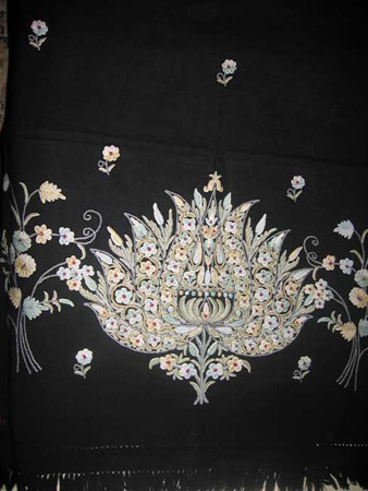 Woolen Ary Work Stoles - Wool, 70x120cm, Black | Embroidered Design, Soft Texture, Warmth, Durable Material