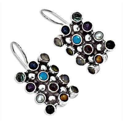 Lovely Multi Stone Sterling Silver Earrings