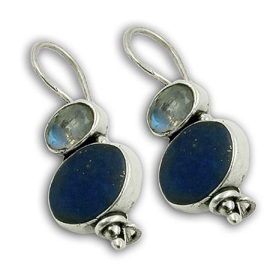 Impressive Lapis & Rainbow Moonstone Silver Gemstone Earring