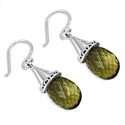 Antique Lemon Quartz Style Silver Earrings