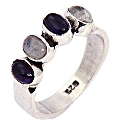Amethyst & Rainbow Moonstone Silver Ring