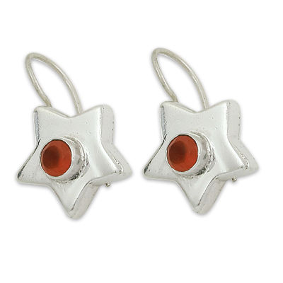 Unique Carnelian Star Style Silver Gemstone Earrings