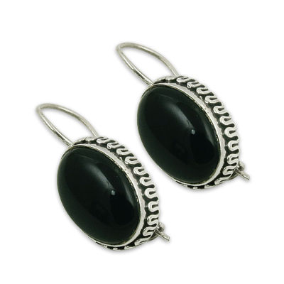 Women's Deep Dark Black Onyx Silver Gemstone Earrings