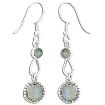 Antique Wedding Rainbow Moonstone Gemstone Silver Earrings