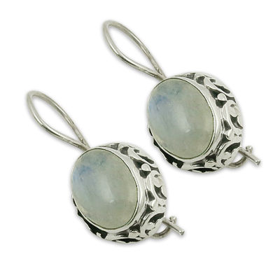 Party Wear Designer Silver Rainbow Moonstone Gemstone Earrings