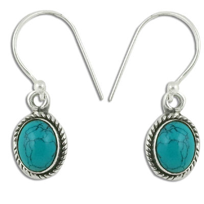 Antique Style Silver Synthetic Terquoise Gemstone Earrings