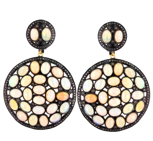 Opal Gemstone Round Shape Dangle Earrings