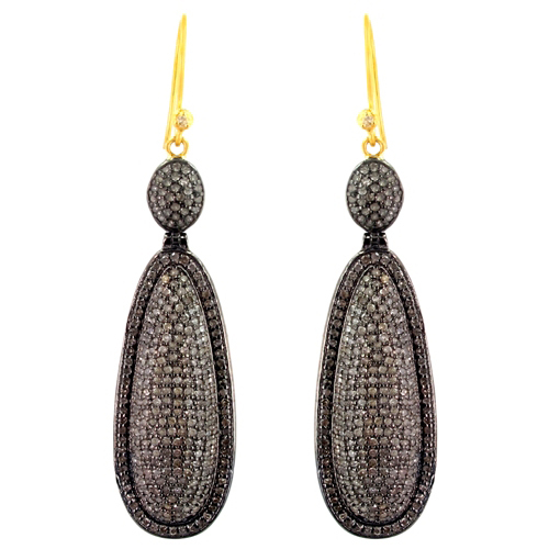 Gold Pave Diamond Silver Wedding Earrings