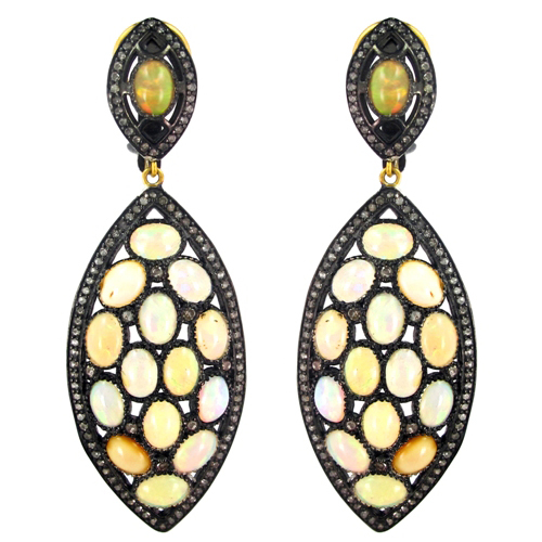 14k Gold Marquise Opal Gemstone Earrings