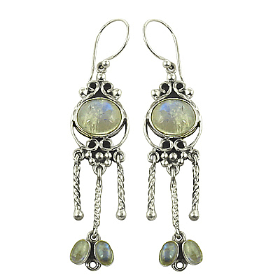 Fashionable Accessories Rainbow Moonstone Gemstone Silver Earrings  