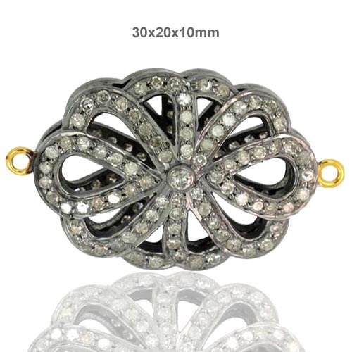 14k Gold Diamond Pave Flower Style Connector