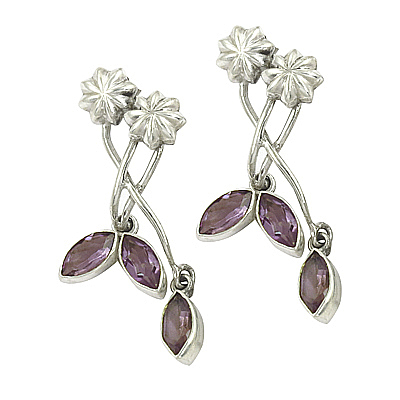 Stylish 925 Sterling Silver Earrings With Amethyst