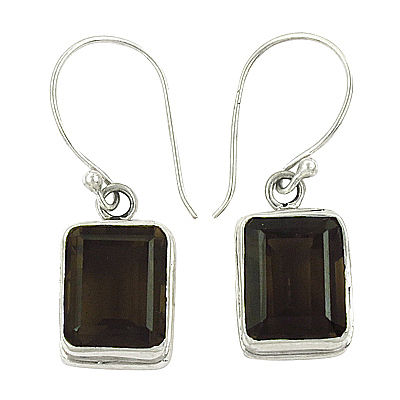 Fashionable Smokey Quartz Silver Gemstone Earrings