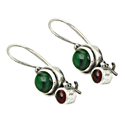 New Fashionable Garnet,Malachite Gemstone Silver Earrings 