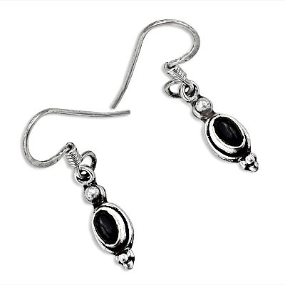 Lovely Black Onyx Stone Sterling Silver Earrings 