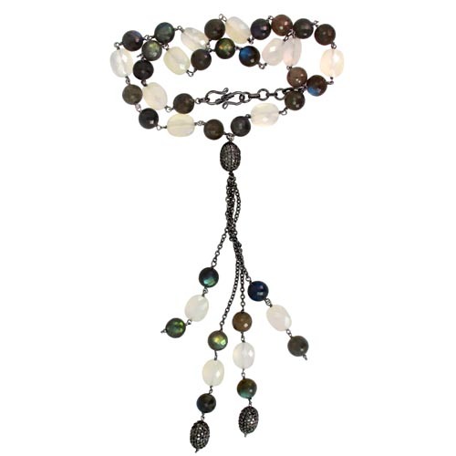 Pave Diamond Ball Gemstone Beads Necklace