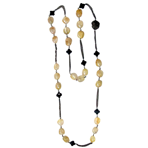 Sterling Silver Gemstone Beads Diamond Necklace