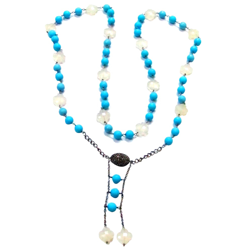 Moonstone Beads Turquoise Gemstone Necklace 