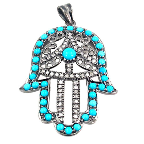 925 Silver Turquoise Gemstone Hamsa Pendant