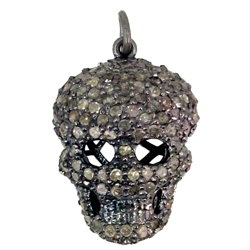 Pave Diamond Skull Charm Silver Pendant