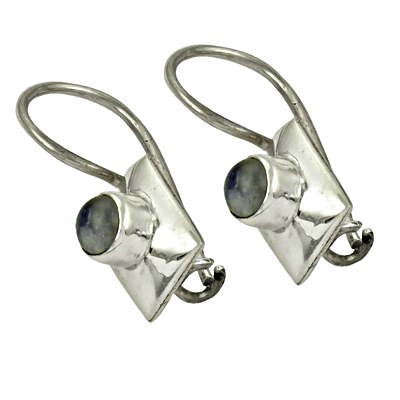 925 Sterling Silver Indian Design Rainbow Moonstone Gemstone Silver Earrings 