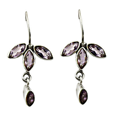 Three Leaves Shape Earring With Amethyst
