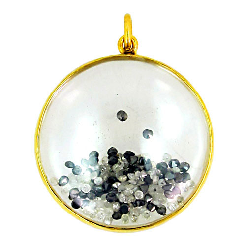 Black White Diamond Crystal Fashion Shaker Pendant - 14k Gold, 2 Ct Diamond, 37.61 Ct Crystal | Elegant Design, Fine Embellishment, Gifting Solution