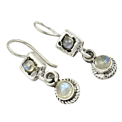 Cool Rainbow Moonstone Gemstone Silver Earrings