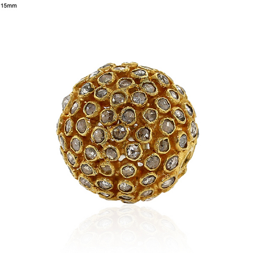 Rose Cut Diamond Finding - 18kt Gold 15mm, 2.600 Cts Diamond, Handcrafted Bezel Setting Ball