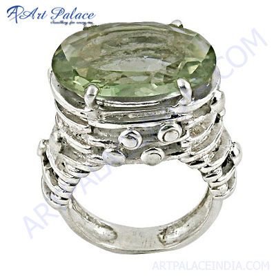 Excellent New Silver Green Amethyst Ring