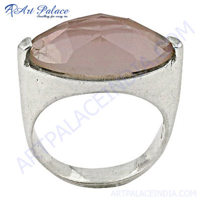 Unique Rose Quartz 925 Sterling Silver Ring