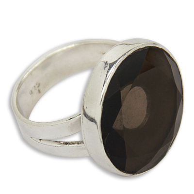 Dazzling Smokey Glass Gemstone Silver Ring