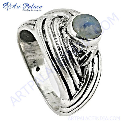Unique Rainbow Moonstone 925 Sterling Silver Ring