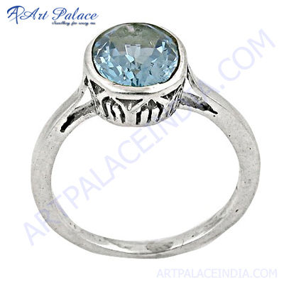 New Antique Blue Topaz Silver Ring