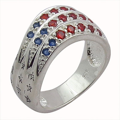 Quality Red & Blue Cubic Zirconia Silver Ring