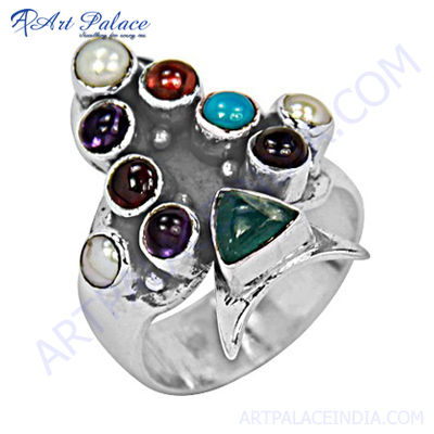 Antique Multi Stone Style Silver Ring